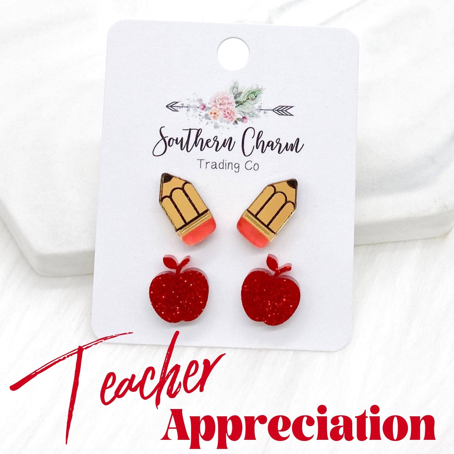 Pencils & Glitter Apples Earrings