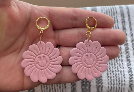 Smiley Flower Dangles: Handmade Polymer Clay Earrings