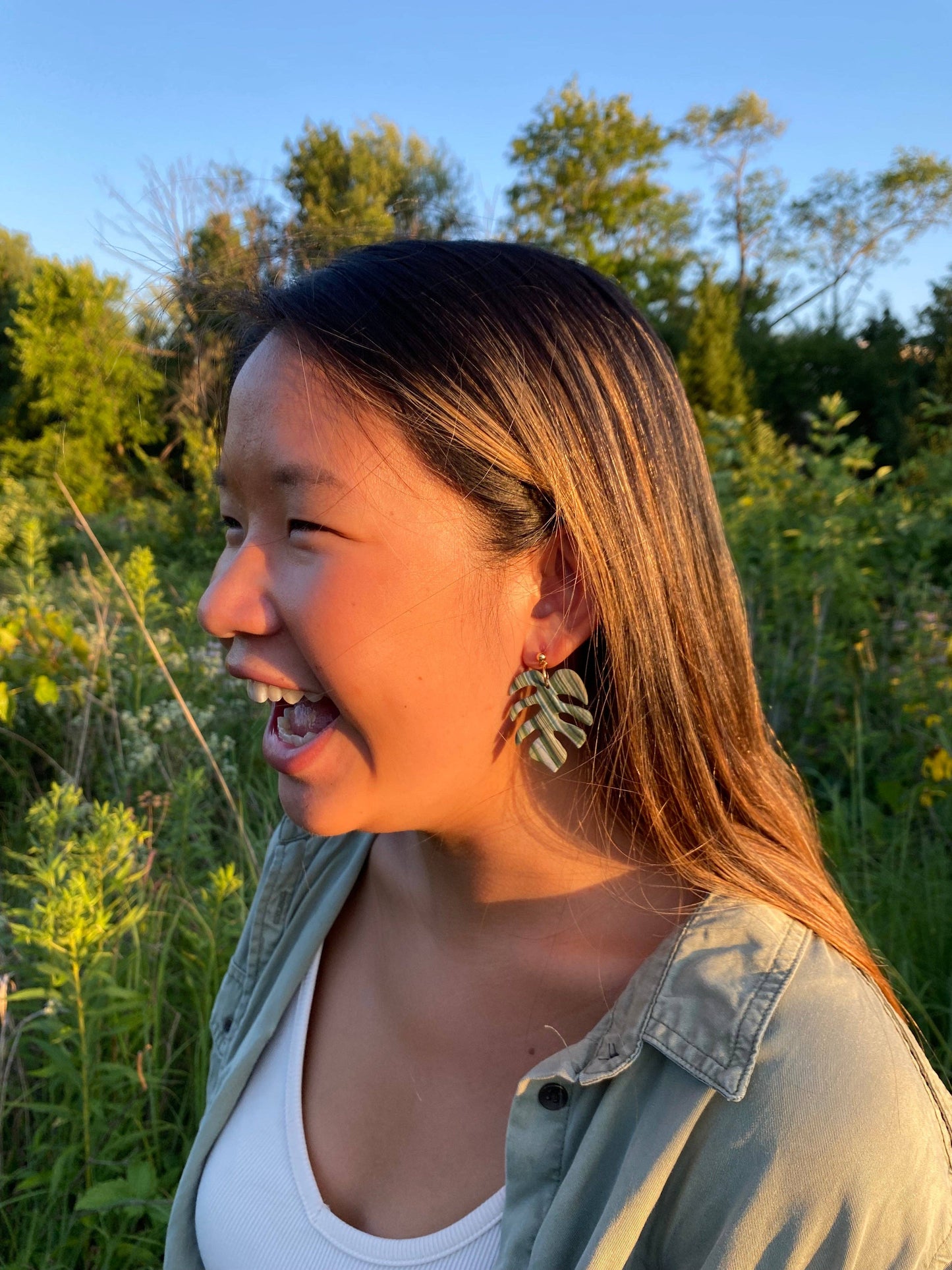 Monstera Leaf Dangles: Pierced Ears