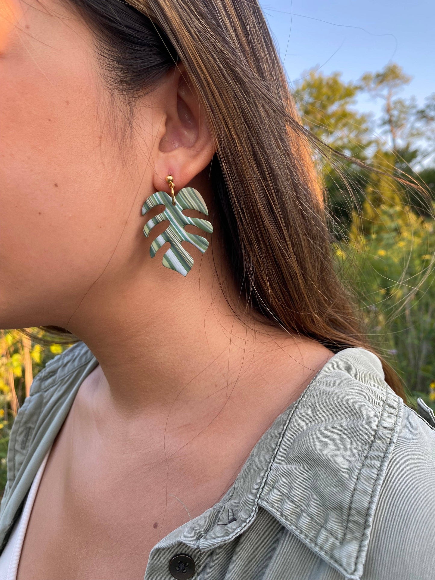 Monstera Leaf Dangles: Pierced Ears