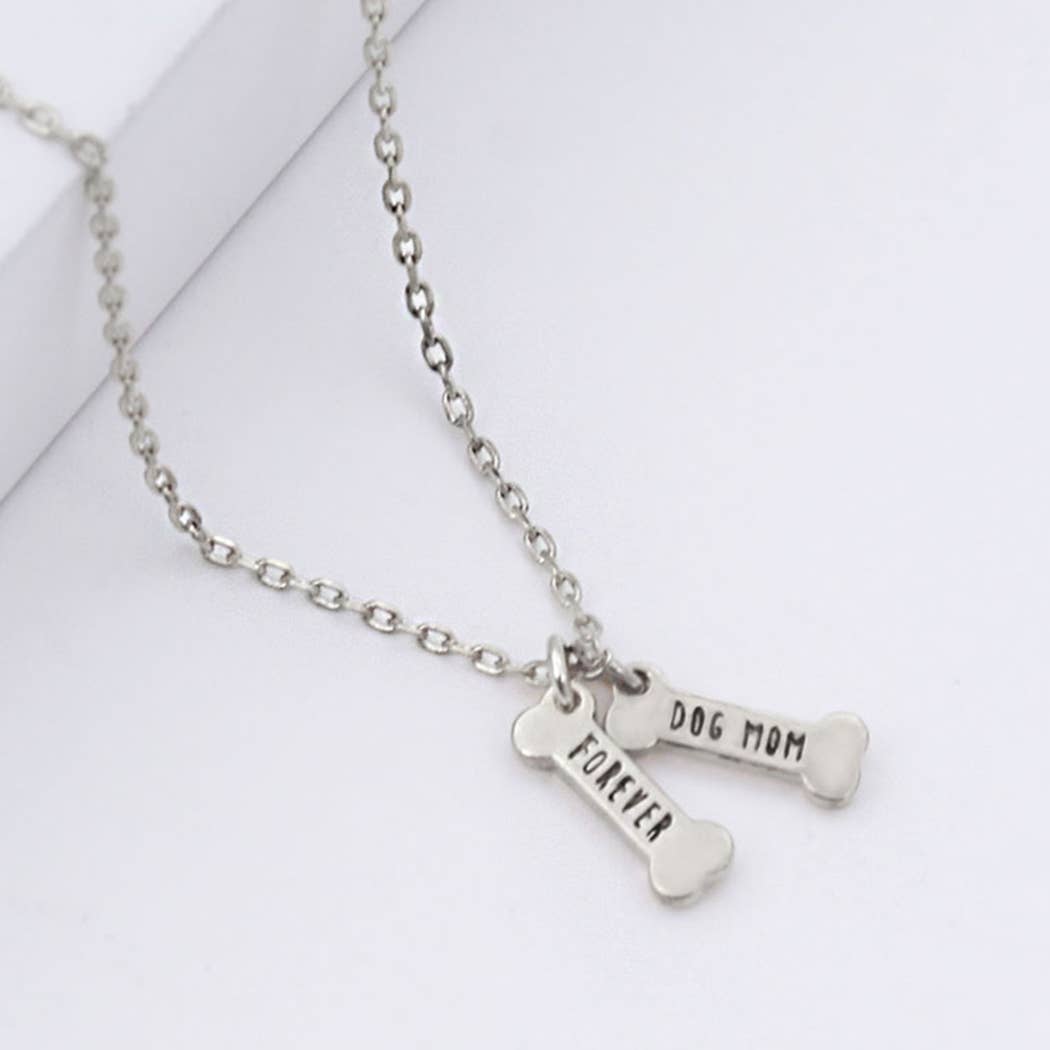 Silver Bone Shape Dog Mom Necklace