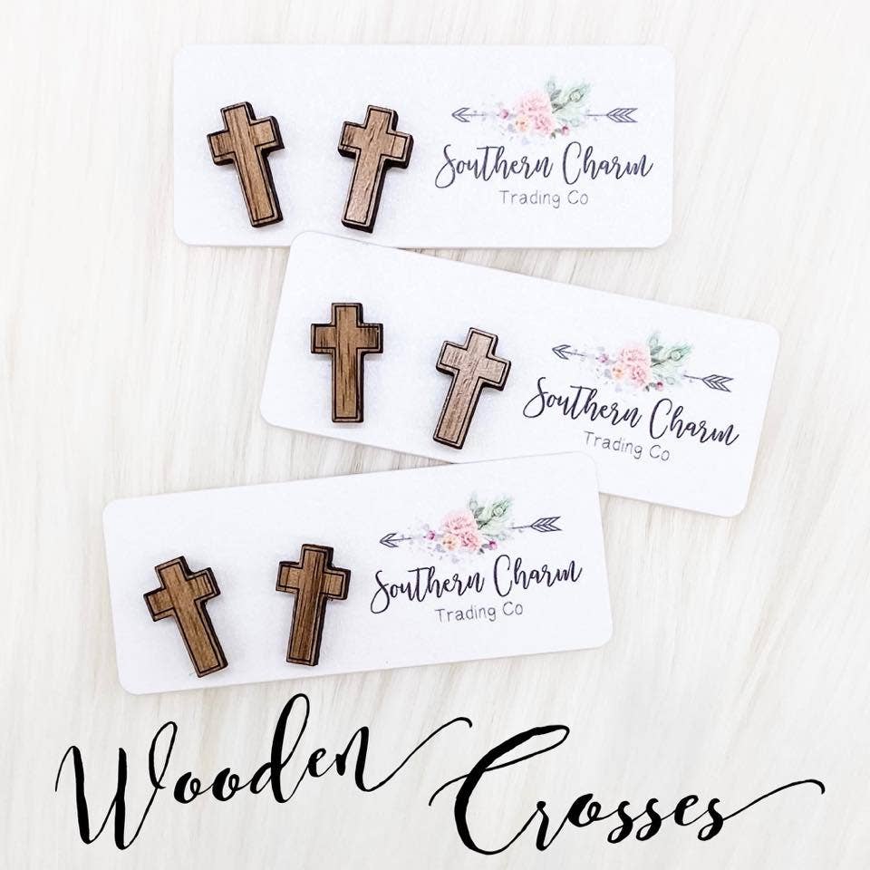 Wooden Cross Studs