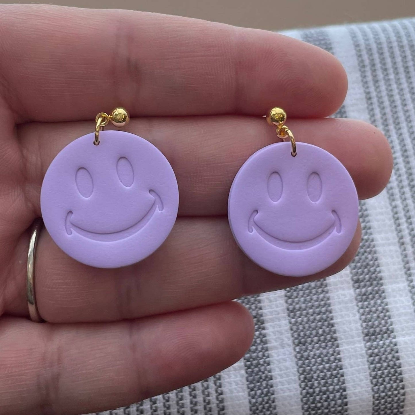 Purple Smiley Face Dangle Earrings