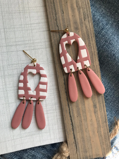 Pink, Striped, Heart Dangles