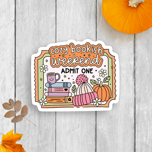 Cozy Bookish Weekend Fall Vinyl Sticker