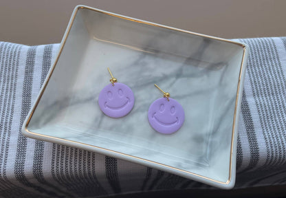 Purple Smiley Face Dangle Earrings