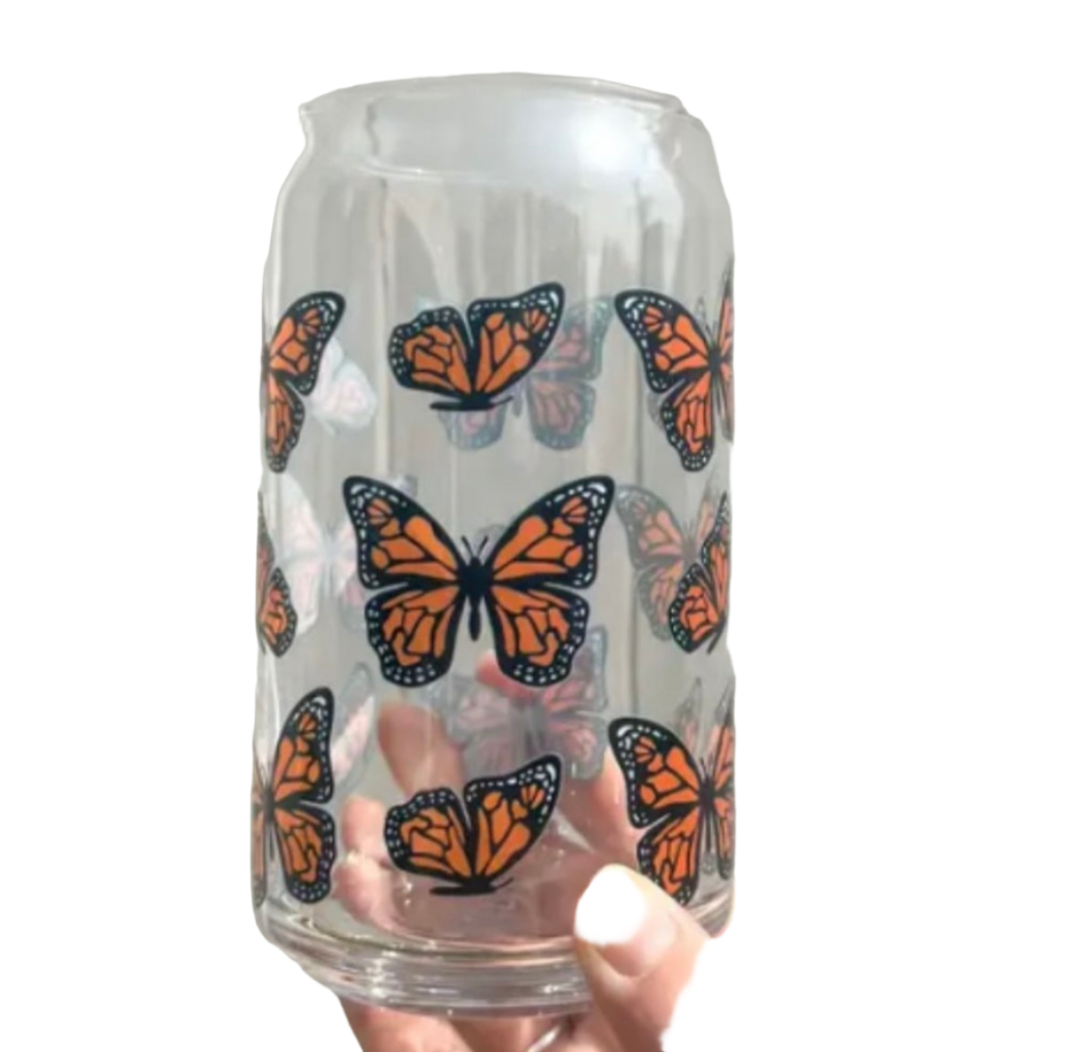 Orange Butterfly Glass Cup