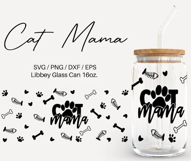 Cat Mama glass can wrap PNG & SVG file