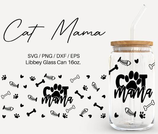 Cat Mama glass can wrap PNG & SVG file