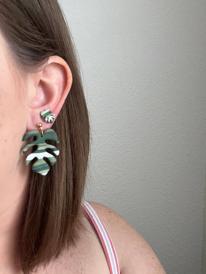 Monstera Leaf Dangles: Pierced Ears