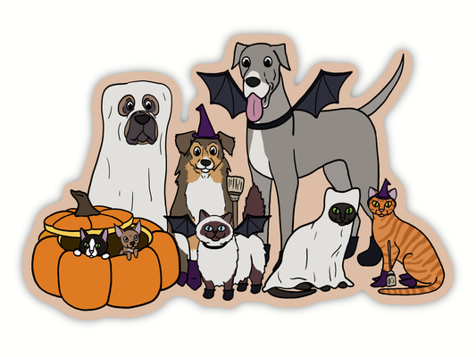 Pets In Costumes Halloween Animals Sticker