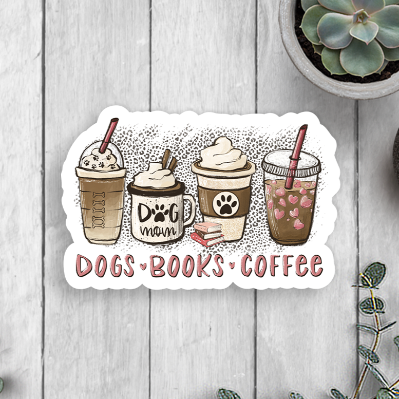 Dogs Books Coffee Vinyl Sticker