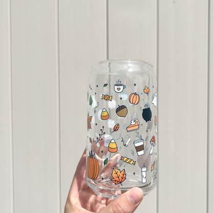 Fall Doodles 16 oz Can Glass Cup