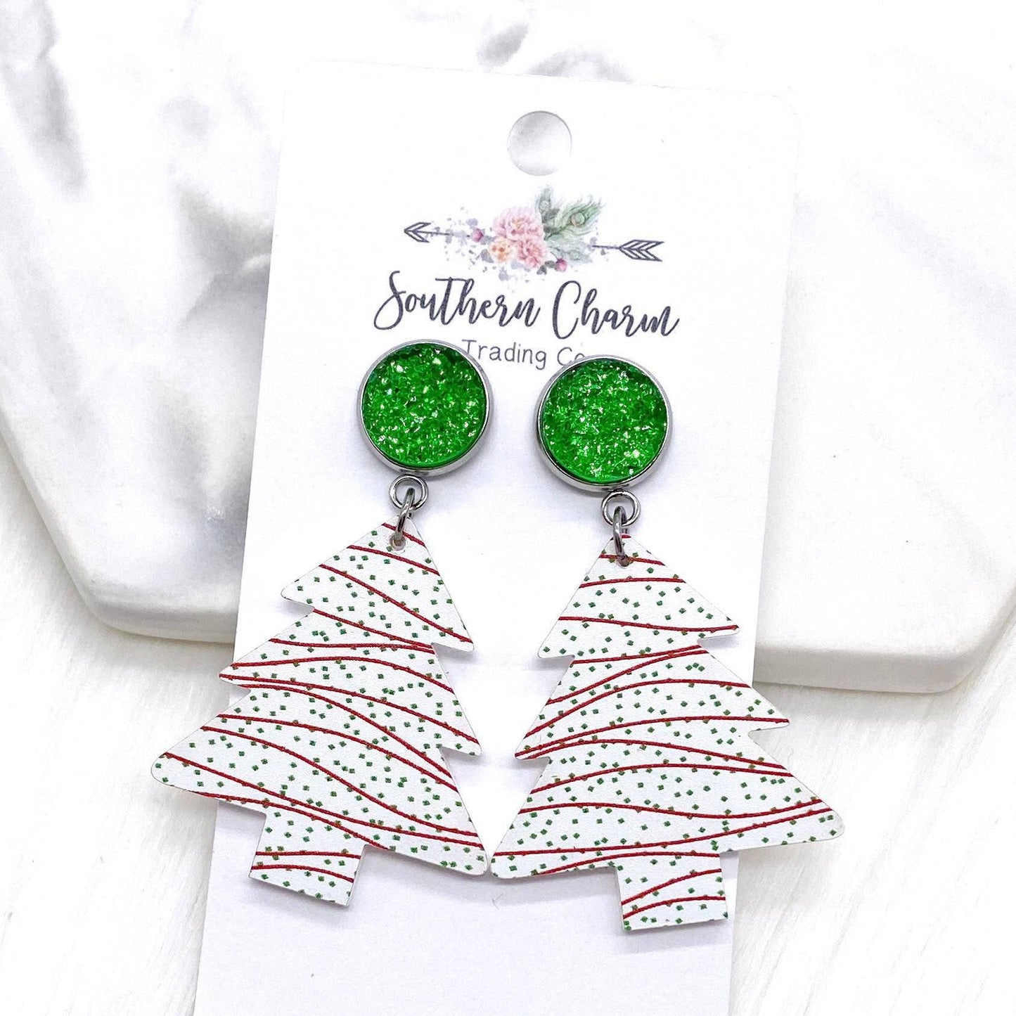 2" Green Sparkles & Snack Cake Christmas Tree Acrylic Dangle