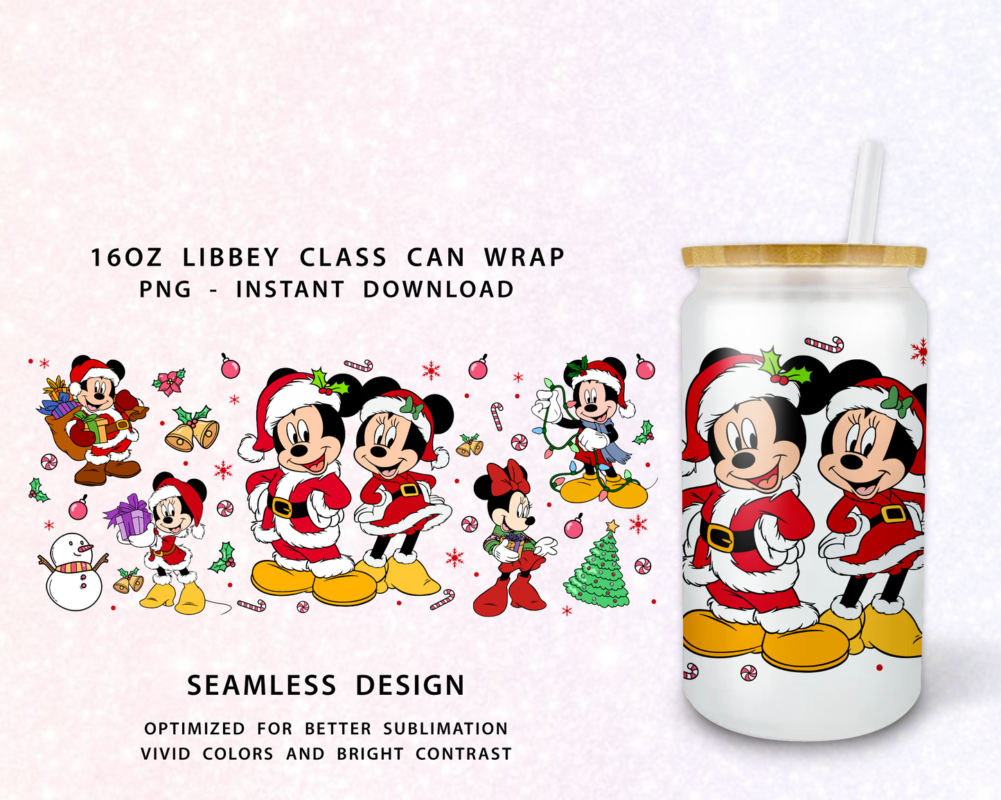 Christmas Mouse glass can wrap PNG file